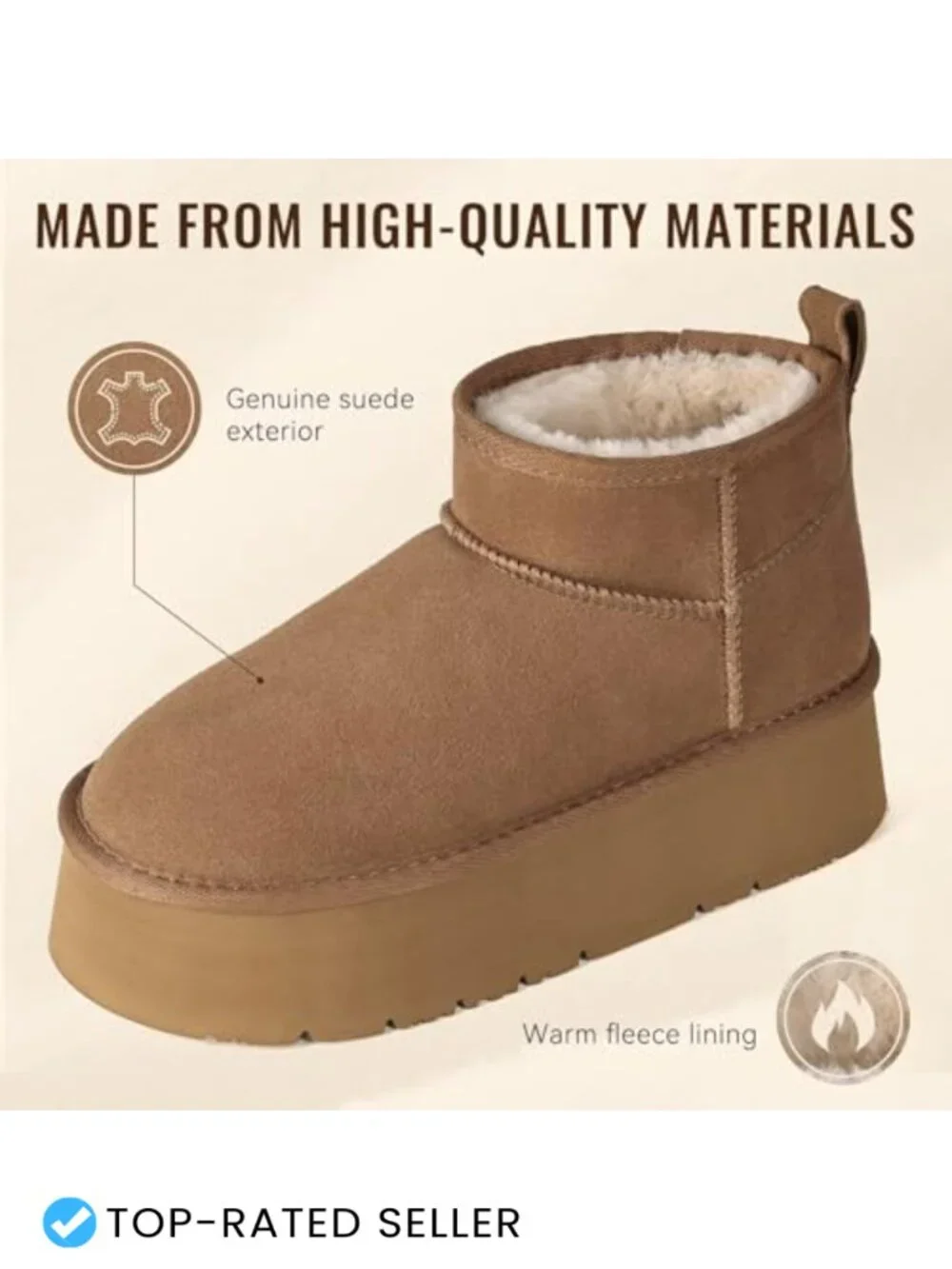 Genuine Suede Ankle Platform Boots for Winter Snow